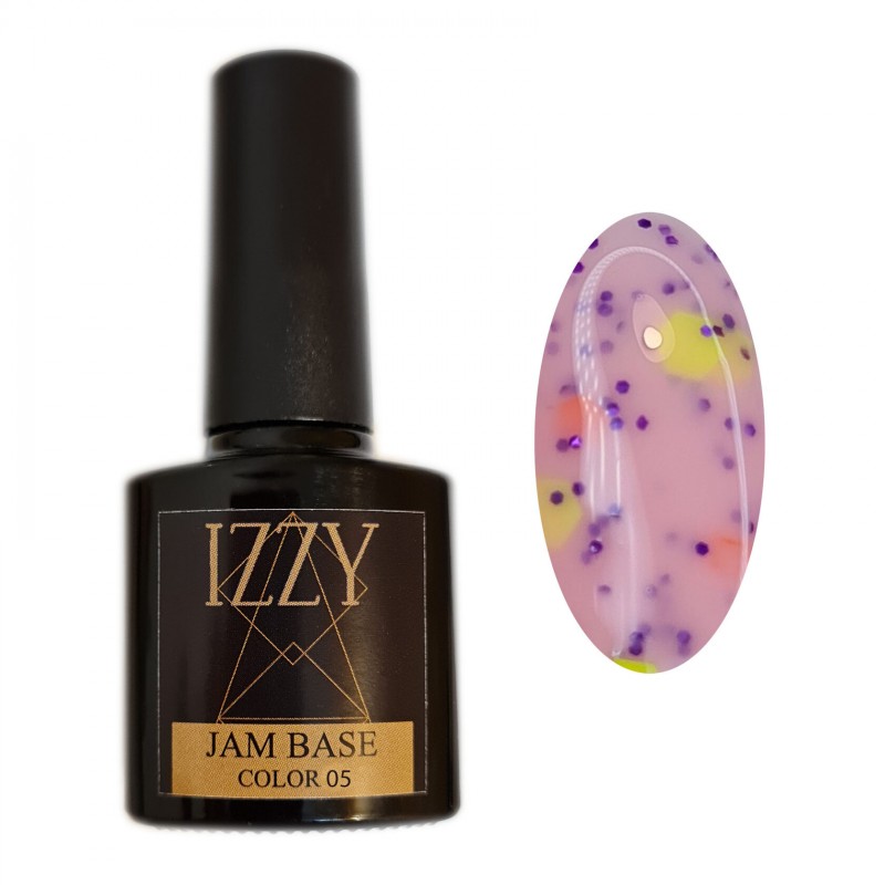 Нюдова база IZZY Jam Base 05,  для манікюру рожева з різнокольоровим декором, 10ml