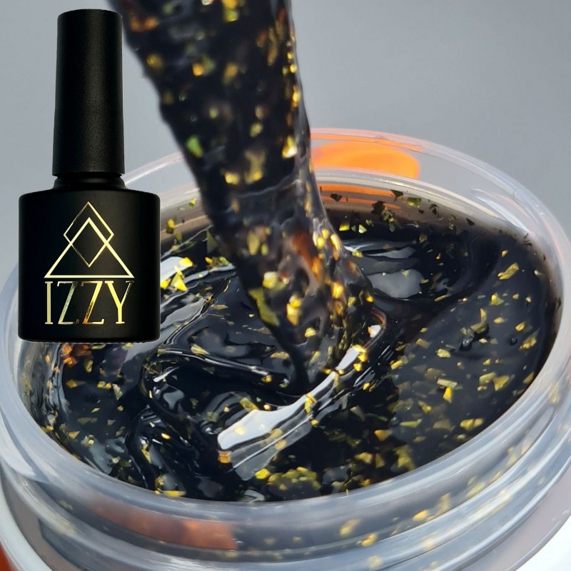 База для манікюру Izzy Any Base 05, чорна база для нігтів зі шматочками поталі, 10мл