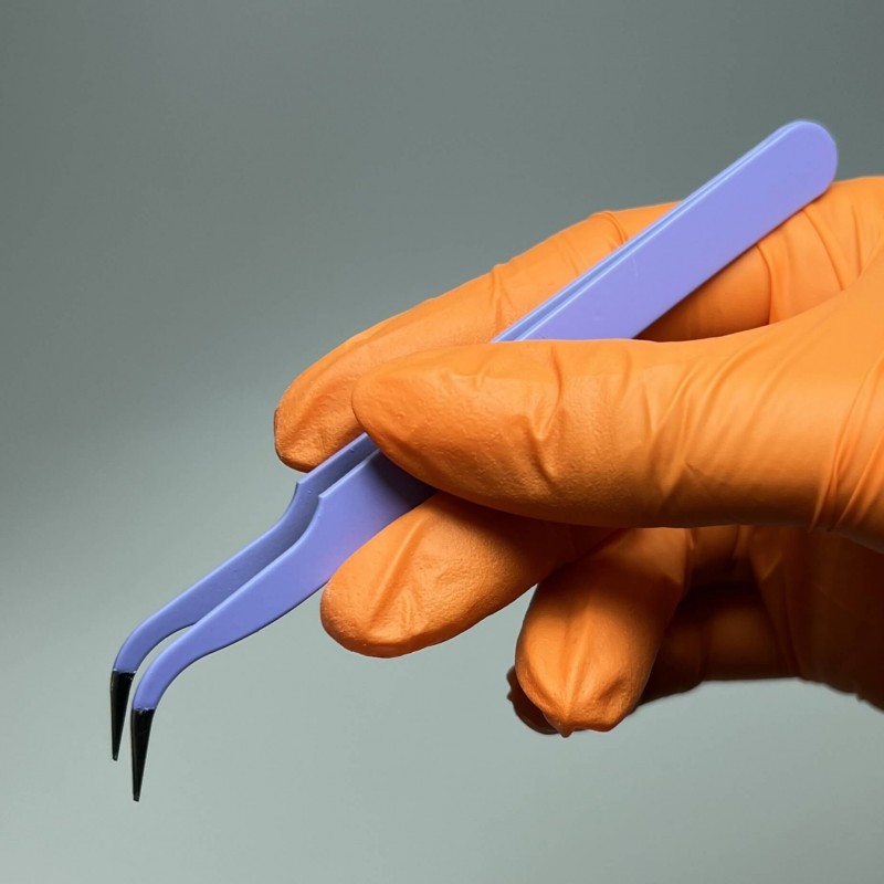 Пінцет зігнутий для нанесення слайдерів або іншого декору для манікюру, бузковий