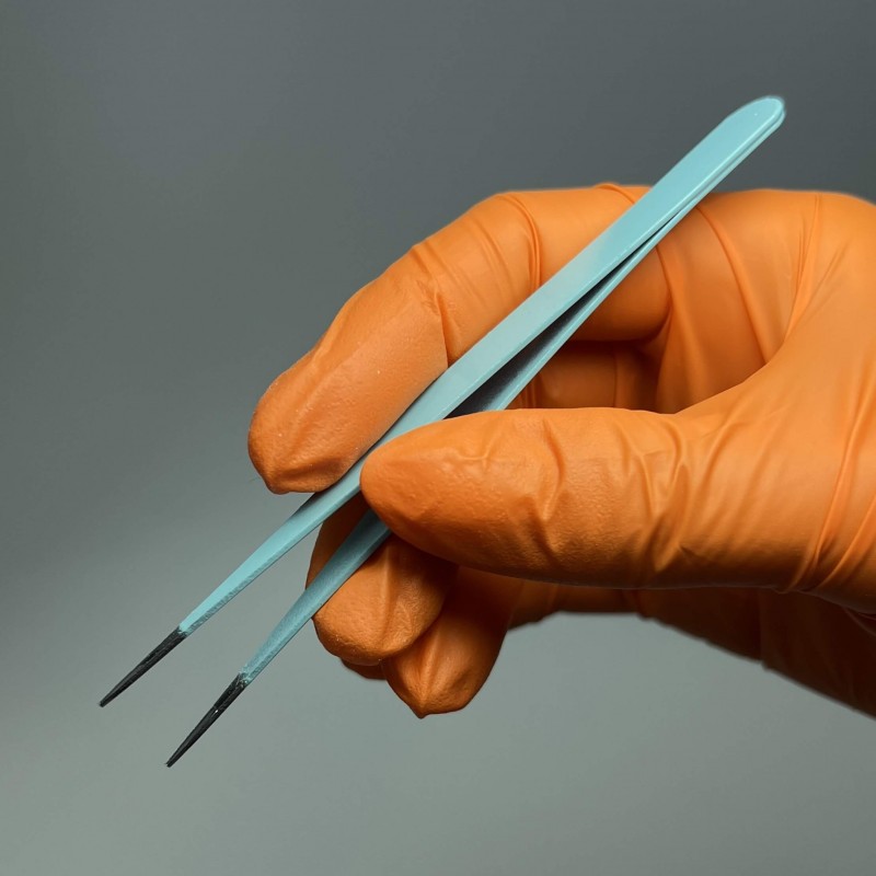 Пінцет прямий для нанесення слайдерів або іншого декору для манікюру, блакитний