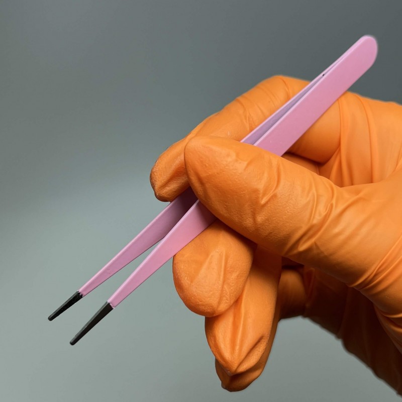 Пінцет прямий для нанесення слайдерів або іншого декору для манікюру, рожевий
