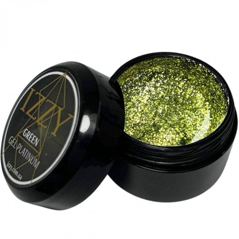 Платінум гель для манікюру – Platinum Green, зелений гель із блиском, Izzy 7мл