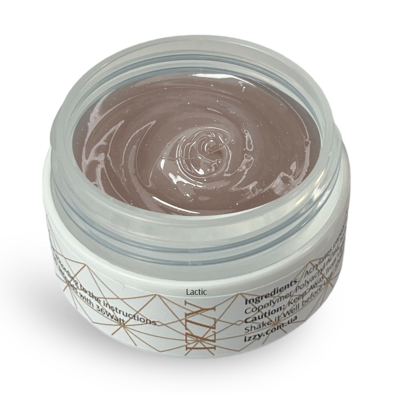 Cover Lactic гель 20гр., для нарощування нігтів, камуфлюючий з блиском, двофазний Izzy
