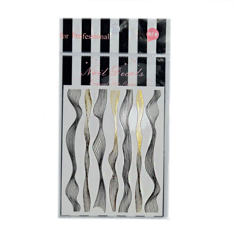 Наклейка для манікюру "Чорна і золота хвиля", металізована