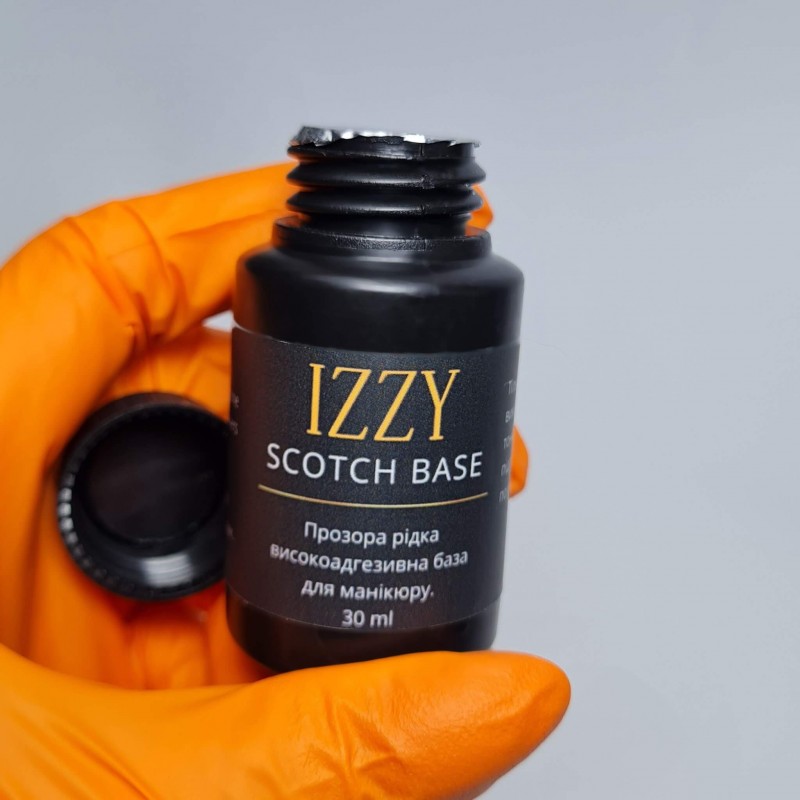 Прозора рідка високоадгезивна база скотч Izzy Sсotch Base для манікюру, у пляшці без пензлика, 30мл