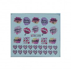 Слайдери для манікюру, водні налейки на нігті  "Серця і надписи"