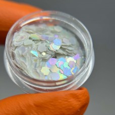 Каміфібукі шестигранки декор для манікюру білий хамелеон, 2г