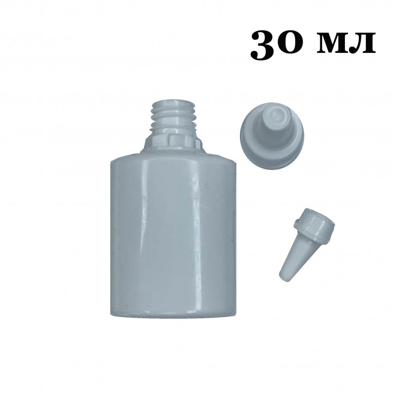 Флакон з носиком-дозатором, пуста тара біла, 30мл